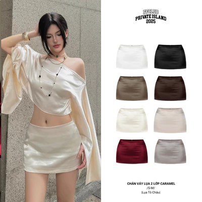FFCLUB - Chân váy Lụa chữ A CARAMEL cạp thấp