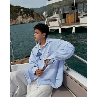 Áo Sơ Mi Kẻ Sọc Đi Biển Unisex Form Rộng ( Fool’s Star Shirt Uncover )