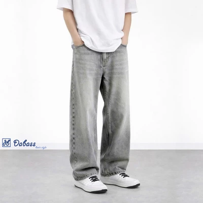 Quần Jean Nam DABASS Ống Suông Rộng Màu Xám Wash Phong Cách Streetwear Trẻ Trung Năng Động