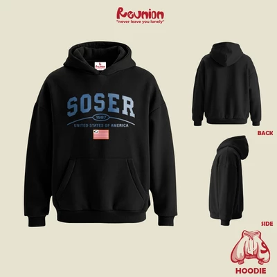 REUNION Áo Hoodie Nỉ In Họa Tiết SOSER Áo Hoodie Nam Nữ Form Mũ Rộng HD26