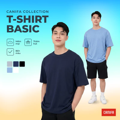 Áo phông nam thanh lịch nhã nhặn áo thun ngắn tay cổ tròn basic chất cotton 100% CANIFA 8TS26S008