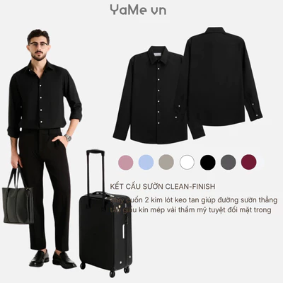 Áo sơ mi tay dài cho người lười ủi, vải không co giãn, phom ôm vừa F2 - Non Branded 019 24012 |YaMe|