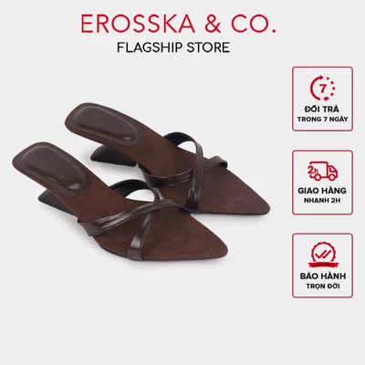 Erosska - Guốc cao gót nữ mũi nhọn kiểu dáng basic chất liệu satin lụa màu nâu - EM162
