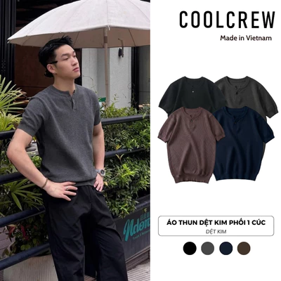 Áo Thun Len Dệt Kim Phối Cổ Tròn Cài 1 Cúc Tay Ngắn 𝐂𝐎𝐎𝐋𝐂𝐑𝐄𝐖 Phong Cách Cleanfit Hàn Quốc - ALH05 ATN103