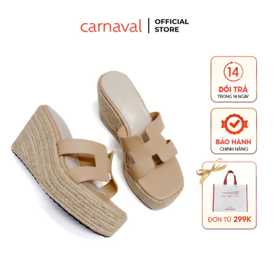 Dép xuồng đế cói Carnaval, đế cao 9 phân tôn dáng, chữ H cách điệu nữ tính - VS14