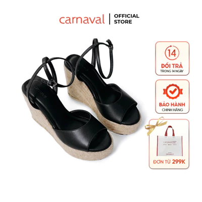Sandal Đế Xuồng Nữ Carnaval Quai Mảnh Dây Cói Cá Tính HACK DÁNG 11cm - Đi Học Đi Chơi - VS162