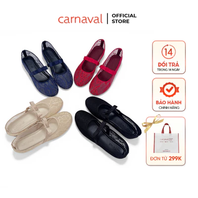 Giày Búp Bê Nữ Ren Hoa Carnaval, Mary Jane Quai Ngang Đính Nơ Phong Cách Tiểu Thư - VS201