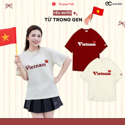 [PHIÊN BẢN 2026] Áo phông Việt Nam ECOCHIC Hình In Cờ Đỏ Sao Vàng Chính Hãng Unisex B165