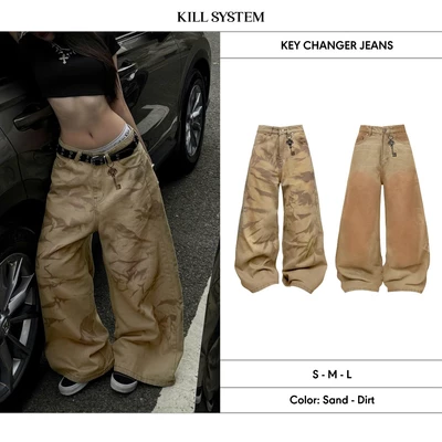 Quần Jeans wash ống rộng, quần bò wash màu unisex KEY CHANGER -  𝐊𝐈𝐋𝐋 𝐒𝐘𝐒𝐓𝐄𝐌