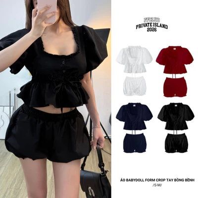 [CÓ TÁCH SET] Áo Babydoll form crop tay Bồng bềnh FFCLUB