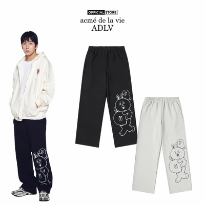 Quần Nỉ ADLV Play With Line Friends dáng oversized màu Đen/Xám nhạt - Hàng chính hãng