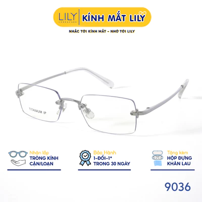 Kính gọng khoan thời trang nam nữ LILYEYEWEAR chất liệu Titan cao cấp chắc chắn kiểu dáng hiện đại thời trang 9036