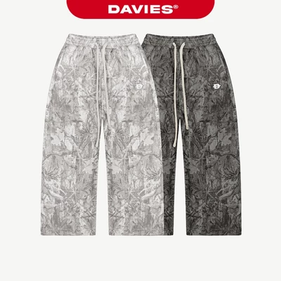 Quần nỉ ống rộng cạp chun thắt dây DAVIES hoạ tiết lá rừng logo thêu nổi 3D hiphop màu xám Commando Sweatpants | D-Q14