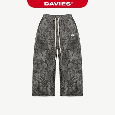 Quần ống rộng nỉ bông hiphop DAVIES lưng thun rút dây logo thêu hoạ tiết lá rừng xám đậm Commando Sweatpants | D-Q14-XD