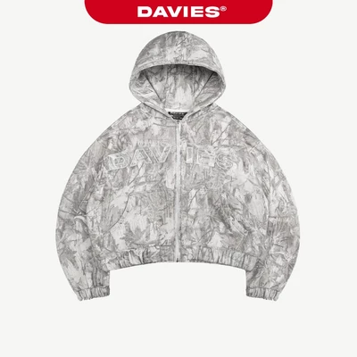 Áo khoác hoodie zip nam nữ nỉ bông DAVIES hoạ tiết lá rừng đính nút bạc hình thêu chữ nổi màu xám nhạt Commando | D-HD5