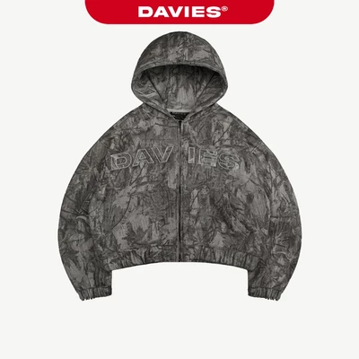 Áo khoác hoodie zip nỉ bông hiphop DAVIES đính nút bạc hoạ tiết lá rừng logo thêu nổi màu xám đậm Commando | D-HD5-XD