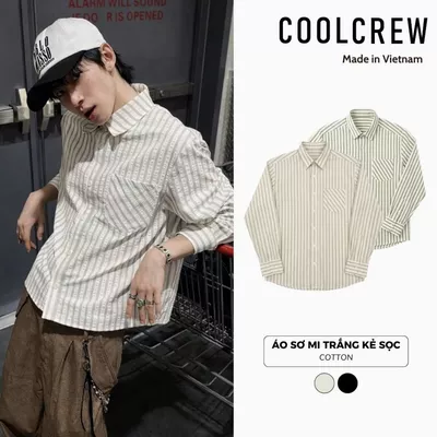 Áo Sơ Mi Trắng Kẻ Sọc 𝐂𝐎𝐎𝐋𝐂𝐑𝐄𝐖 Dài Tay Cotton Cao Cấp Form Regular Phong Cách Thời Trang Hàn Quốc AMD105
