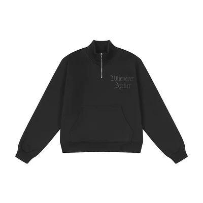 ÁO “WHENEVER” ÁO KHOÁC NỈ LOGO THÊU - LOGO HALF-ZIP SWEATSHIRT / BLACK