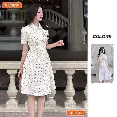 Đầm thiết kế BEMINE cổ sen ngực đính hoa dáng chữ A phù hợp đi chơi-MT11189