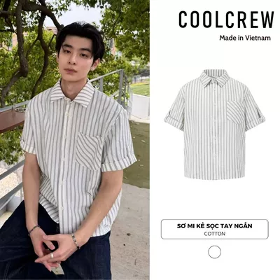 Áo Sơ Mi Kẻ Sọc Tay Ngắn 𝐂𝐎𝐎𝐋𝐂𝐑𝐄𝐖 Basic Form Boxy Thoáng Mát Phong Cách Hàn Quốc Unisex AMN143