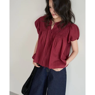 DOB - Áo kiểu linen xếp li 2 mặt tay bồng Dae Top