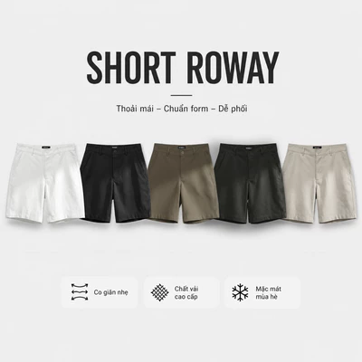 Quần short nam ROWAY, vải kaki cao cấp, hạn chế nhăn| Quần short kaki ver2