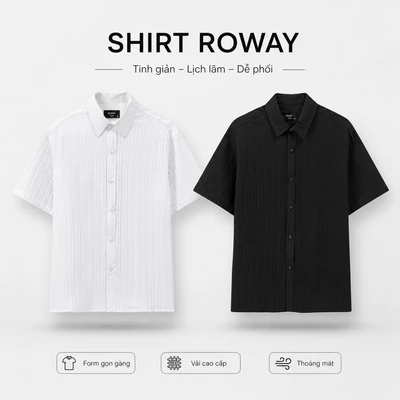 Áo sơ mi nam ROWAY vải đũi thoáng mát, Sơ mi cộc tay đũi gân