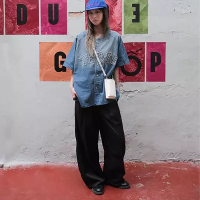 Quần vải dáng rộng cạp chun có ly 21ST URBAN Kopepe
