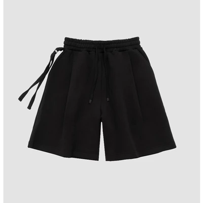 Quần shorts vải nỉ đen dáng rộng cạp chun có dây rút 21ST URBAN Baro