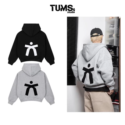 ÁO KHOÁC NỈ BÔNG | TUMS CROP ZIPS HOODIE DÂY KÉO 2 ĐẦU VẢI NỈ ĐEN/XÁM