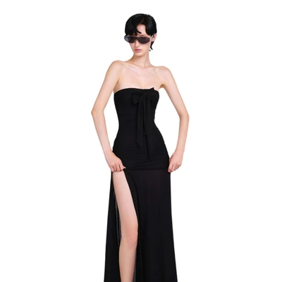 LSOUL Đầm Maxi Quây Đính Nơ Bản Lớn Ôm Body Tôn Dáng Xẻ Tà Rủ Mềm Sang Trọng Livia Dress V26041705