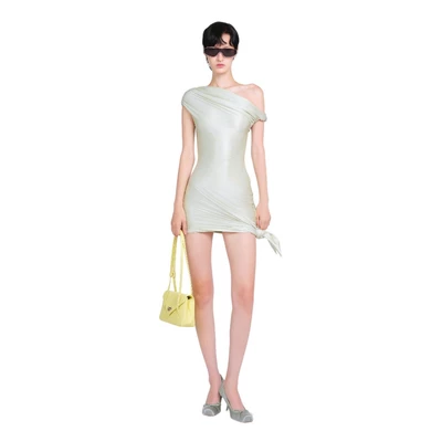 LSOUL Đầm Ngắn Lệch Vai Co Giãn Ôm Body Tạo Form Eo Hông Rút Dây Quyến Rũ Jelly Dress V26041707