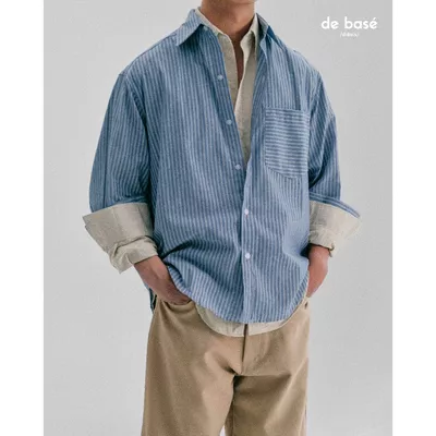 basé SHIRT 05 - Áo Sơ mi Cotton Kẻ Xanh - De Basé