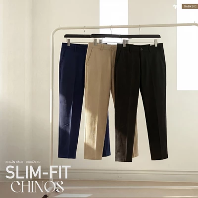 Quần khaki dài SLIMFIT CHINOS TORANO túi chéo basic slimfit thêu logo sườn mềm mịn, co dãn nhẹ và tôn dáng GABK502