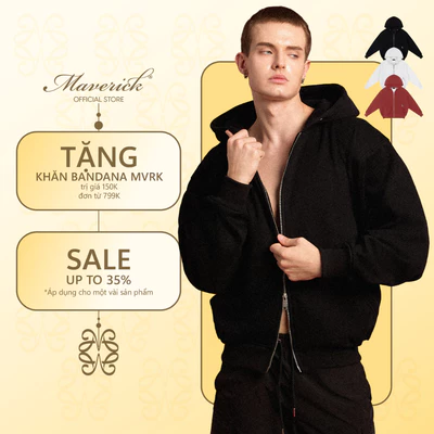 Áo Hoodie Zip MVRK Initial Unisex Boxy 400GSM Chất Nỉ Lông Cáo Dày Dặn Chống Nắng Tốt