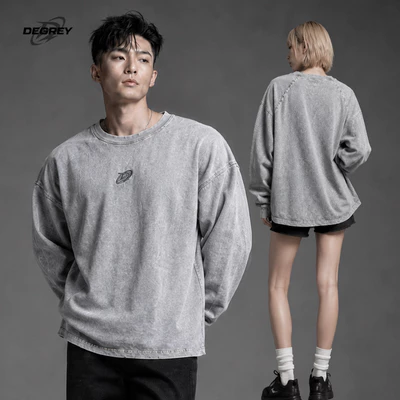 Áo Thun tay dài oversize WAX XÁM thêu logo Degrey - OVSLONGWAXXAM