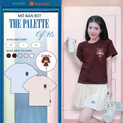 Áo Phông Babytee ECOCHIC B245 In Lụa Áo Cổ Tròn Hình In Cún Đội Mũ Đỏ Chất Liệu Cotton Cao Cấp Chính Hãng