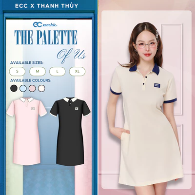 Váy Polo ECOCHIC B240 Dáng Suông Phối Viền Tay Nữ Tính Chất Liệu Cao Cấp Mềm Mịn