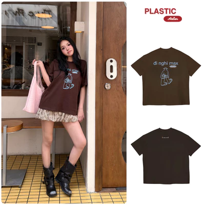 Áo thun nâu oversized boxy, áo thun local "Nghỉ Max" 250gsm Cổ Tròn Unisex Nam Nữ Basic