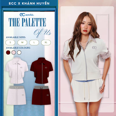 Set chân váy Tencel ECOCHIC B239 Cổ Polo Phối Viền Có Khoá Kéo Chân Váy Chữ A Cao Cấp Chính Hãng