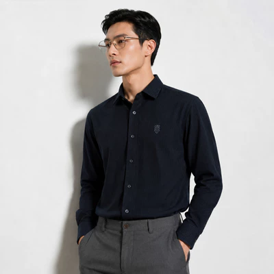 Sơ mi dài tay RIBBED SHIRT TORANO nhung tăm regularfit thêu logo ngực mềm mại, thoáng khí GATB302