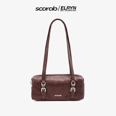Scarab Túi Da Mềm Form Ngang Vintage Đeo Vai Hàn Quốc - Elryn Belt Grande Shoulder Bag
