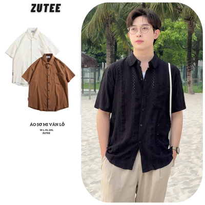 Áo Sơ Mi Tay Ngắn Vân Lỗ V3 Dáng Rộng Họa Tiết - Áo Sơ Mi ZUTEE Mềm Mịn, Form Hàn Quốc Thời Trang