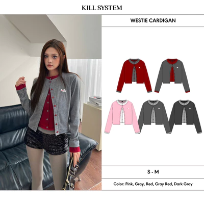 [CÓ MÀU MỚI] 𝐊𝐈𝐋𝐋 𝐒𝐘𝐒𝐓𝐄𝐌 - Áo cardigan phối layer hai màu thun gân WESTIE hình thêu cún con