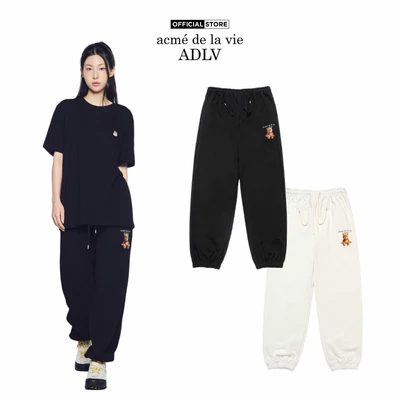 Quần Nỉ ADLV AC Bear Basic Logo dáng oversized màu Đen/Kem - Hàng chính hãng