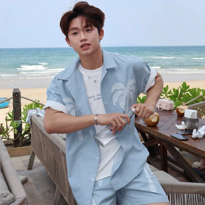 Bộ sơ mi tay ngắn và quần short YELLOW FLICKER coconut trees unisex