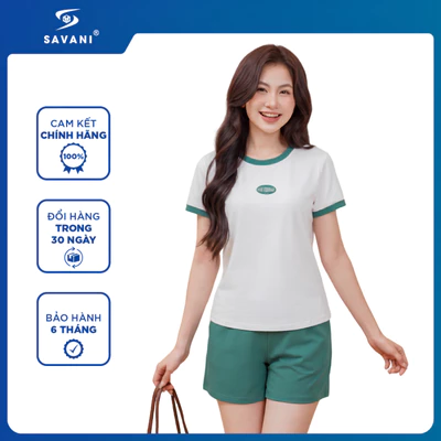 Bộ Mặc Nhà Nữ Mùa Hè SAVANI, Bộ Mùa Hè Cổ Bo Rib, Chất Vải Cotton USA Cao Cấp WBHU156S6