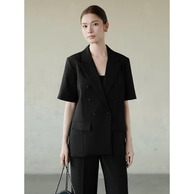 RUBIES Phedra Blazer - Áo Khoác Blazer Nữ Vải Carolang Dáng Suông Tay Ngắn