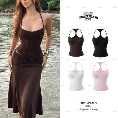 FFCLUB - Áo Ba Lỗ Ôm Cổ Chéo lưng Chữ Y LATTE Chiết Eo Vải Poly Cao Cấp