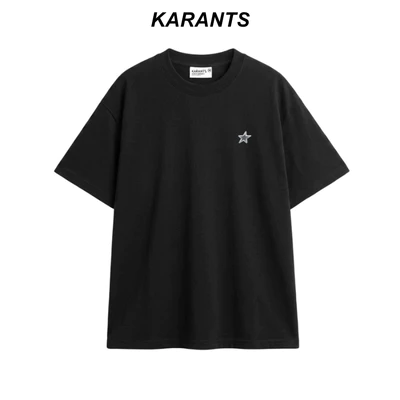 Karants Áo Thun Oversize Vải Cotton 2 Chiều Gắn Thanh Kim Loại Trơn Nam Nữ Unisex - KR482